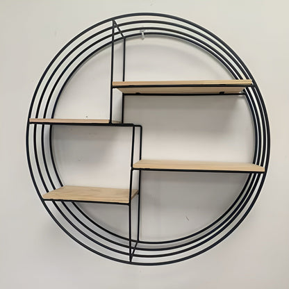 Round Wall Shelf Four Tier Retro Wooden Storage Display