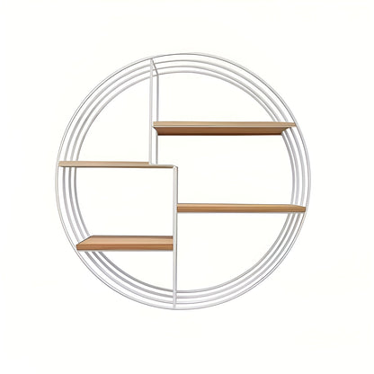Round Wall Shelf Four Tier Retro Wooden Storage Display