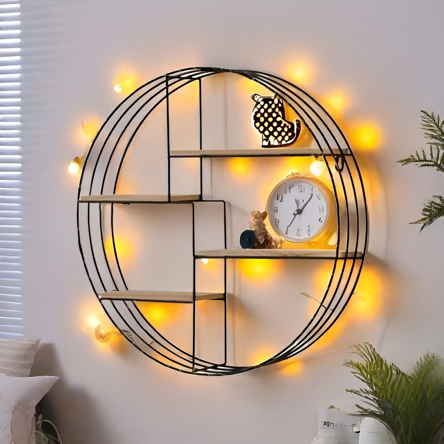 Round Wall Shelf Four Tier Retro Wooden Storage Display
