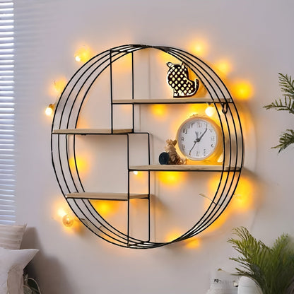 Round Wall Shelf Four Tier Retro Wooden Storage Display