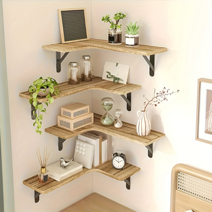Rustic Corner Wall Shelf Set Decorative Floating Display Shelves