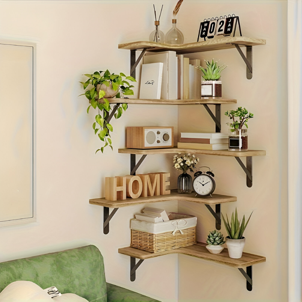 Rustic Corner Wall Shelf Set Decorative Floating Display Shelves