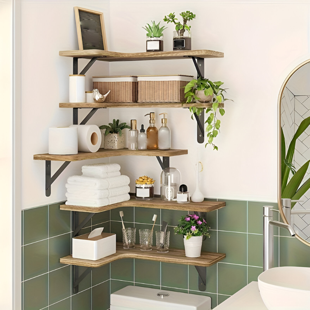 Rustic Corner Wall Shelf Set Decorative Floating Display Shelves