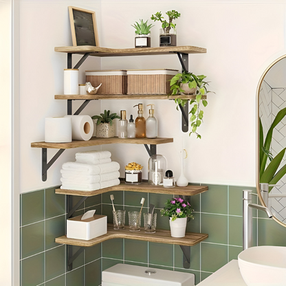 Rustic Corner Wall Shelf Set Decorative Floating Display Shelves