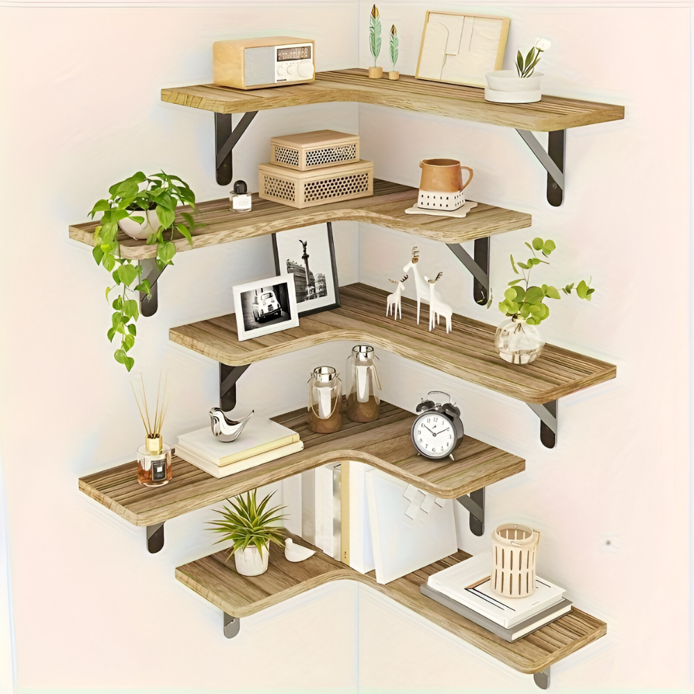 Rustic Corner Wall Shelf Set Decorative Floating Display Shelves