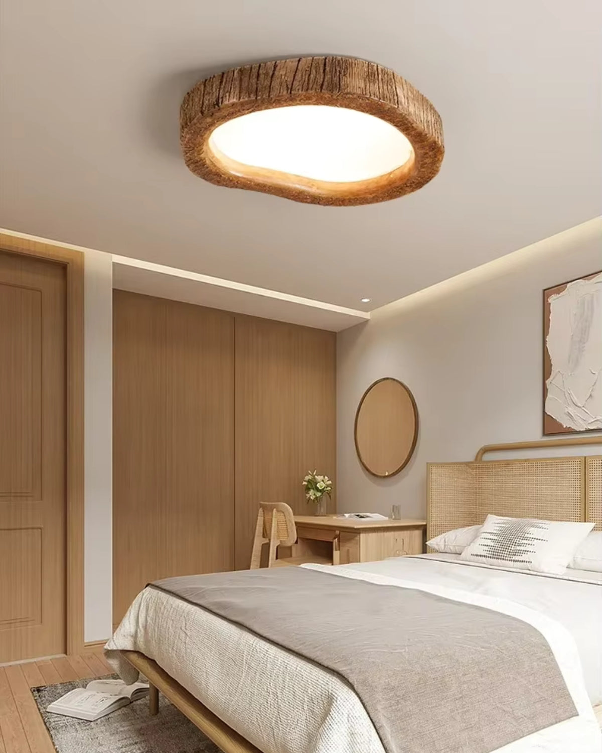 Rustic Wood Ceiling Light Modern Decorative Flush Mount Lamp