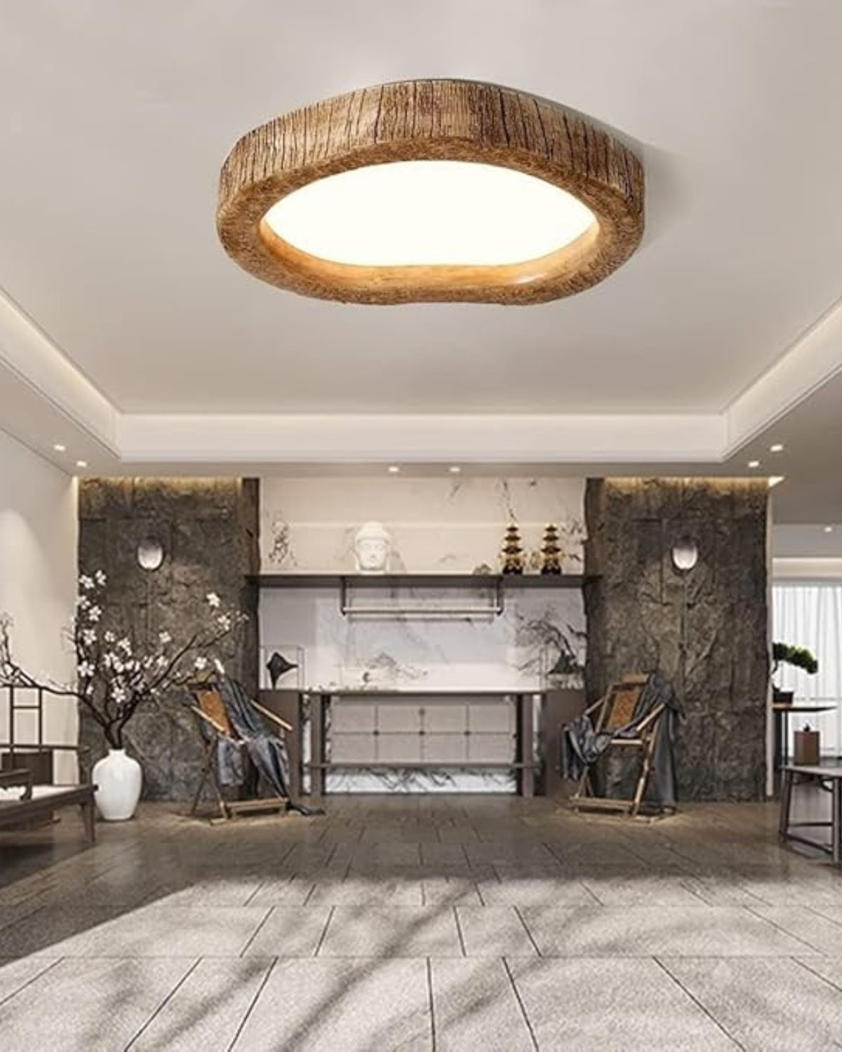 Rustic Wood Ceiling Light Modern Decorative Flush Mount Lamp