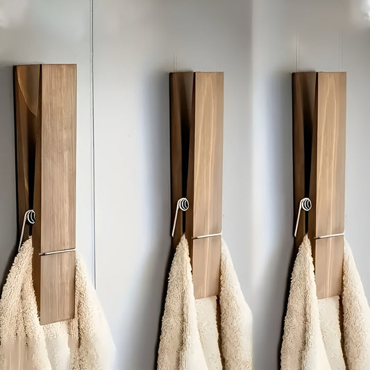 Rustic Wooden Towel Holder Set Vintage Industrial Wall Rack