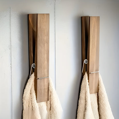 Rustic Wooden Towel Holder Set Vintage Industrial Wall Rack
