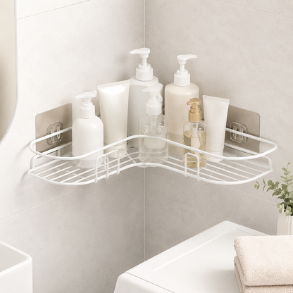 Rustproof Drill-Free Shower Shelf with Adhesive Mount for Bathroom Storage