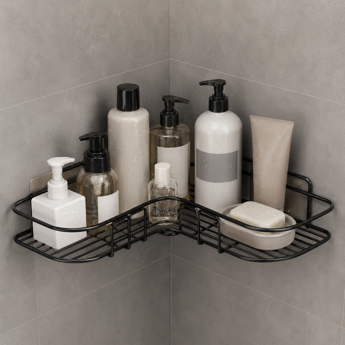 Rustproof Drill-Free Shower Shelf with Adhesive Mount for Bathroom Storage
