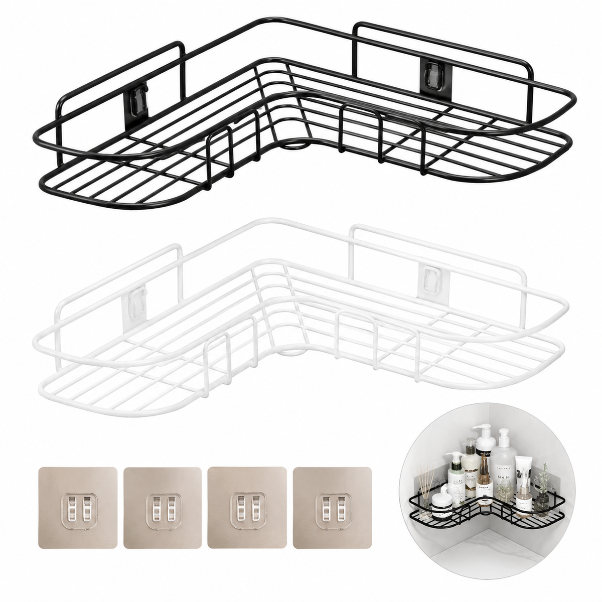 Rustproof Drill-Free Shower Shelf with Adhesive Mount for Bathroom Storage