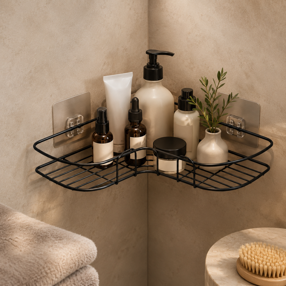 Rustproof Drill-Free Shower Shelf with Adhesive Mount for Bathroom Storage