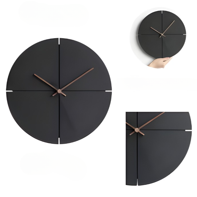 Scandinavian Black Wall Clock Modern Silent Round Square Design