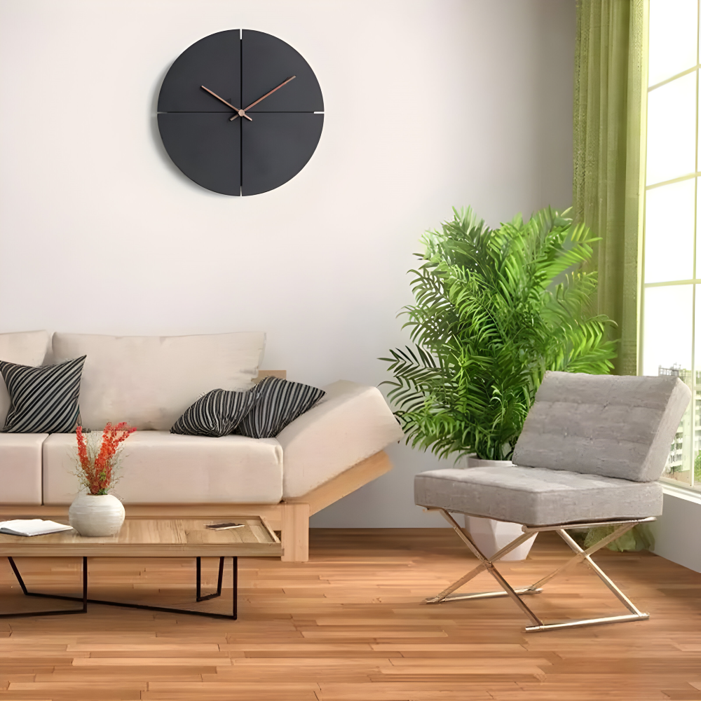 Scandinavian Black Wall Clock Modern Silent Round Square Design