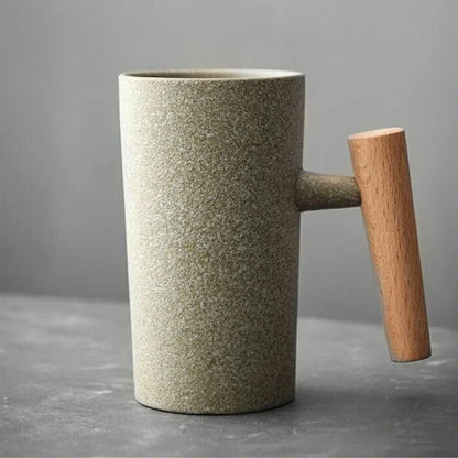 Scandinavian Ceramic Latte Mug Wooden Handle Coffee Cup