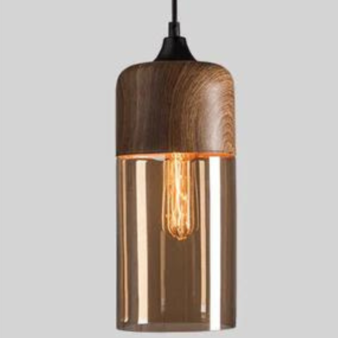 Scandinavian Glass Pendant Light Wood Look Ceiling Lighting