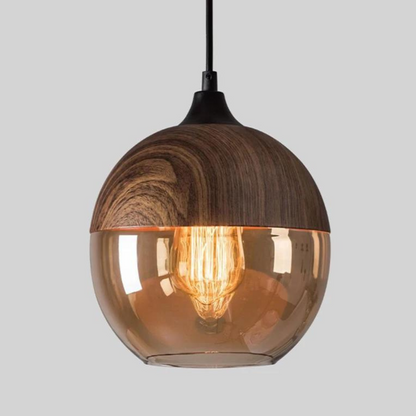Scandinavian Glass Pendant Light Wood Look Ceiling Lighting