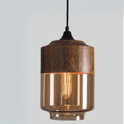Scandinavian Glass Pendant Light Wood Look Ceiling Lighting