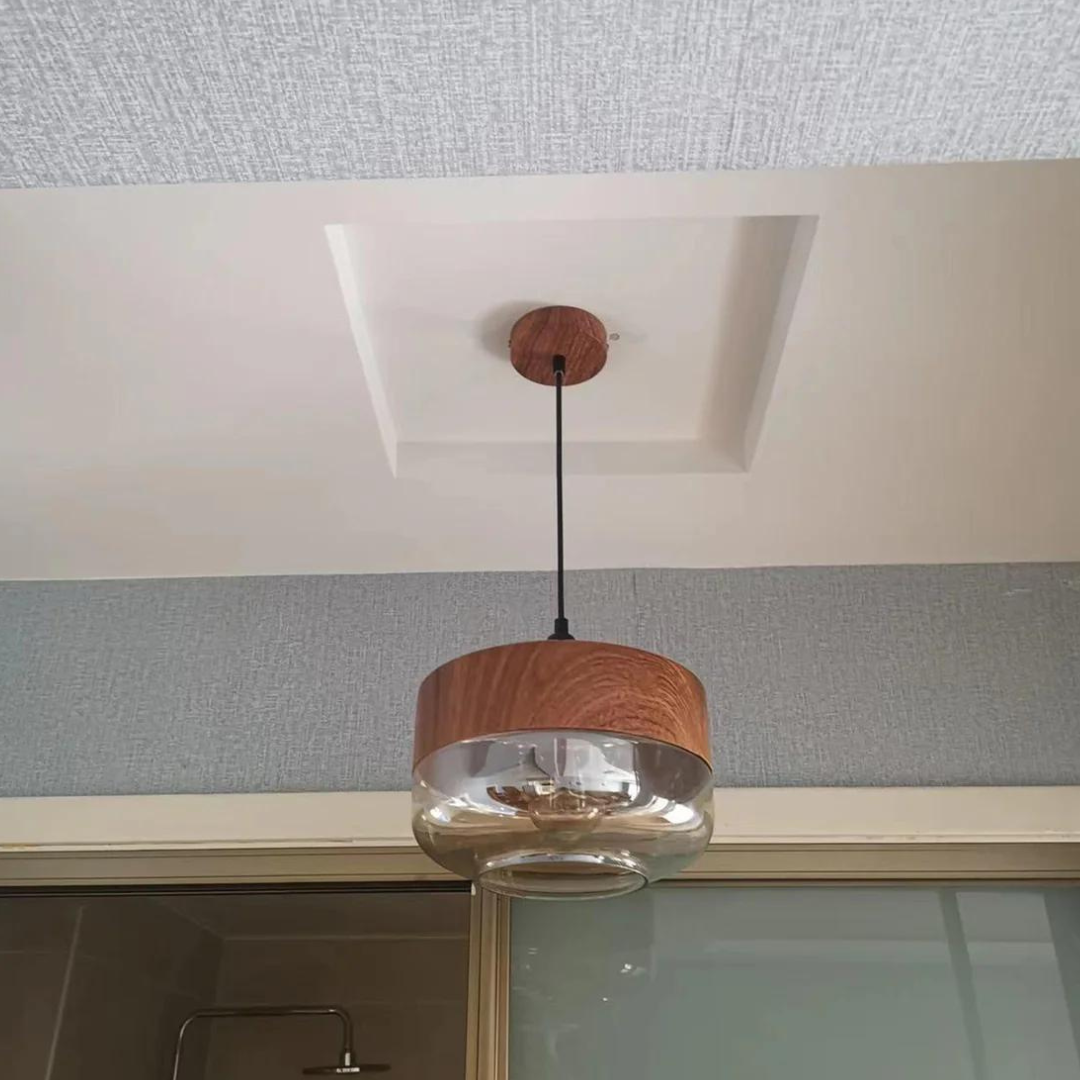 Scandinavian Glass Pendant Light Wood Look Ceiling Lighting