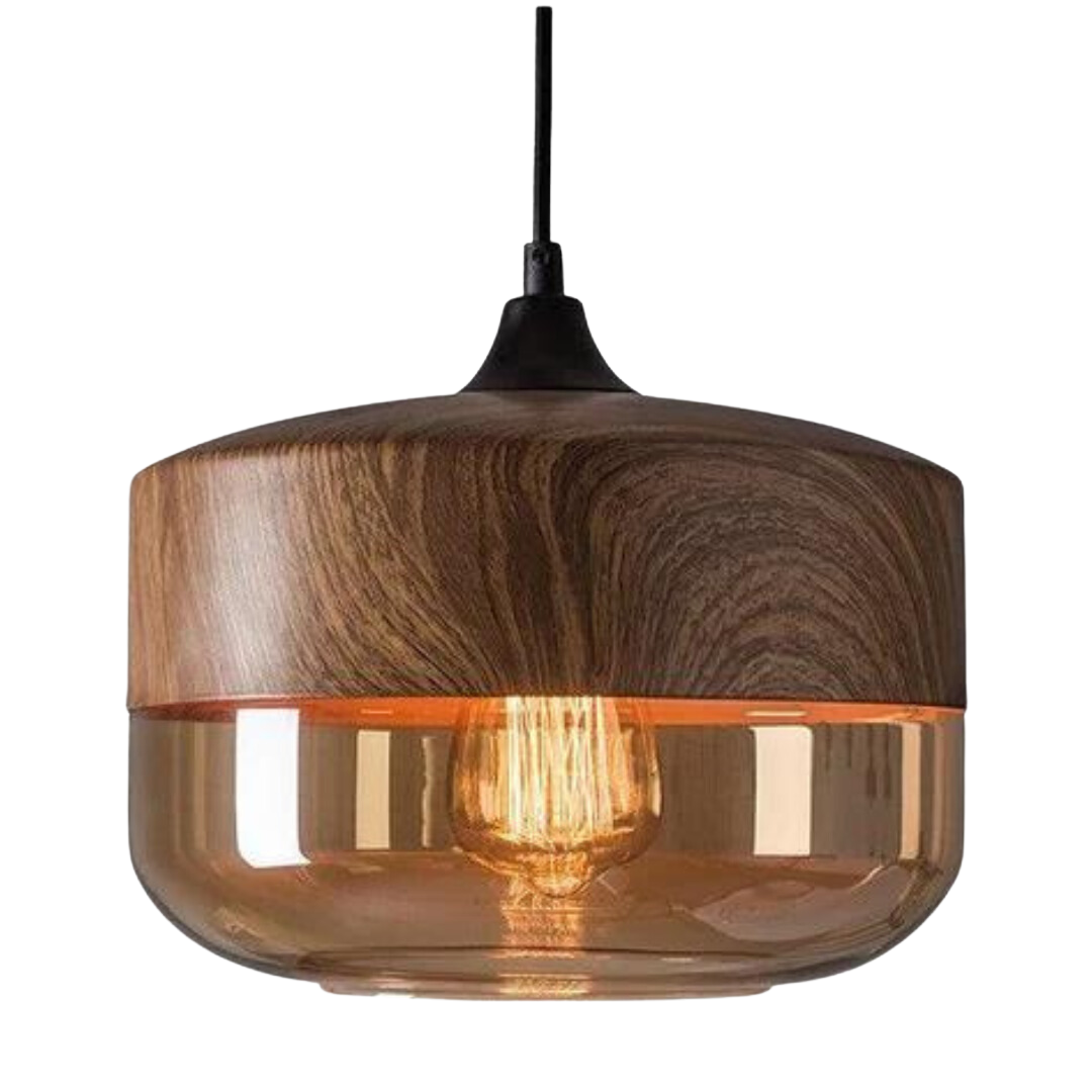 Scandinavian Glass Pendant Light Wood Look Ceiling Lighting