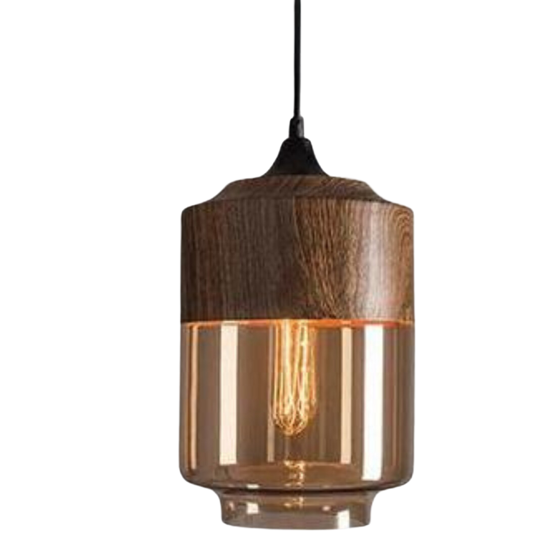 Scandinavian Glass Pendant Light Wood Look Ceiling Lighting