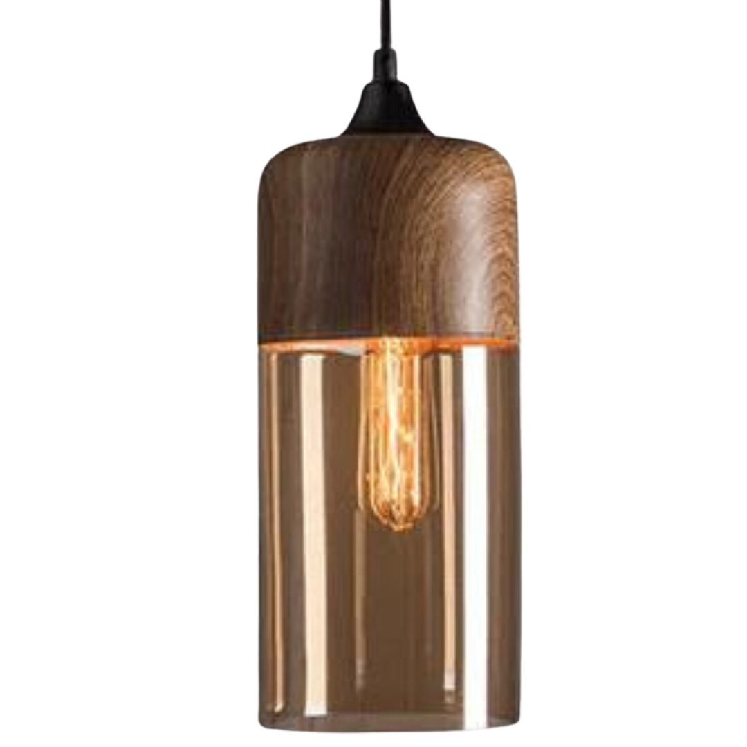 Scandinavian Glass Pendant Light Wood Look Ceiling Lighting