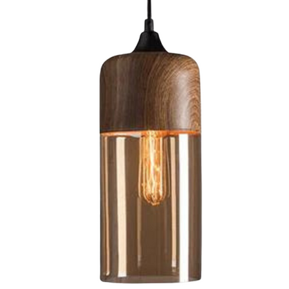 Scandinavian Glass Pendant Light Wood Look Ceiling Lighting