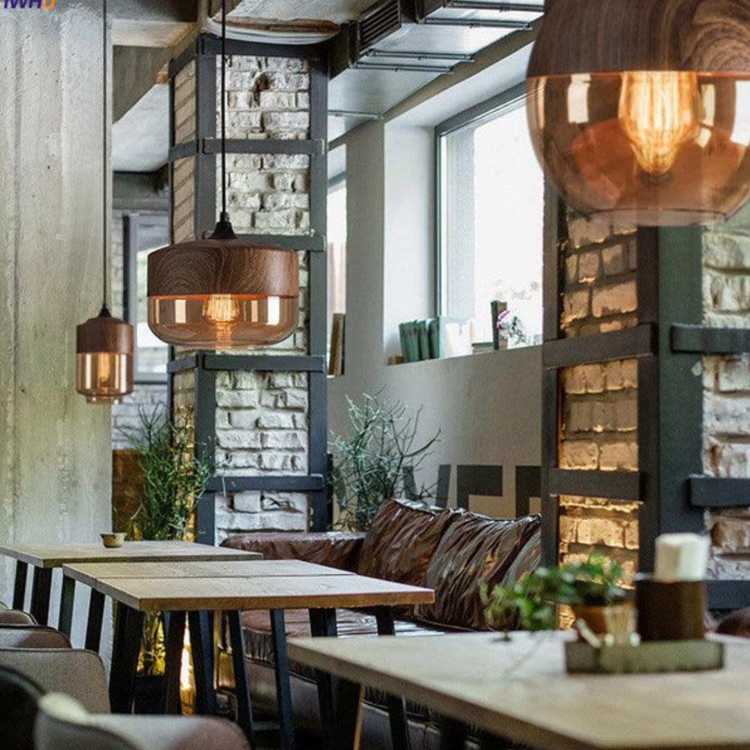 Scandinavian Glass Pendant Light Wood Look Ceiling Lighting