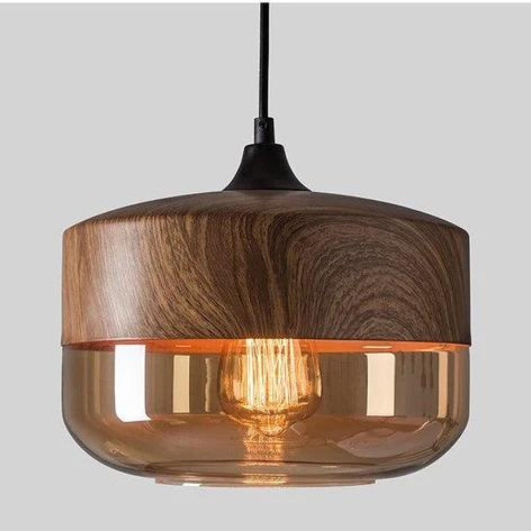 Scandinavian Glass Pendant Light Wood Look Ceiling Lighting