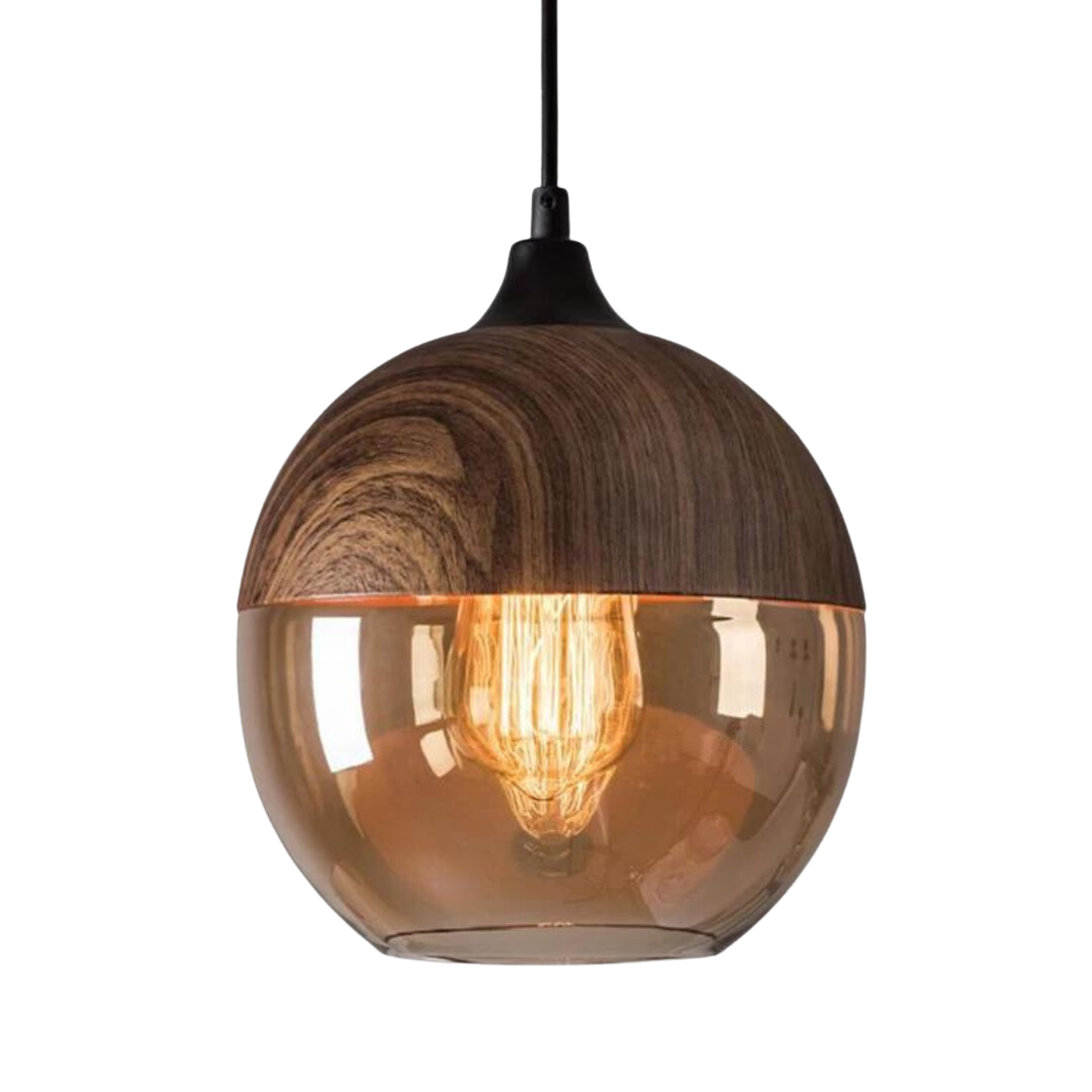 Scandinavian Glass Pendant Light Wood Look Ceiling Lighting