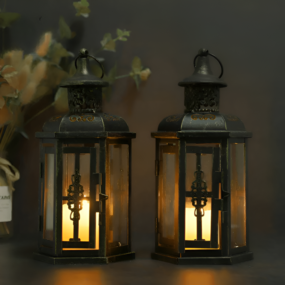 Scandinavian Iron Candle Lantern Set Decorative Metal Glass Candle Holders