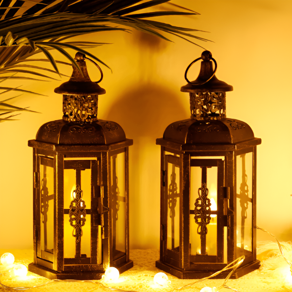 Scandinavian Iron Candle Lantern Set Decorative Metal Glass Candle Holders
