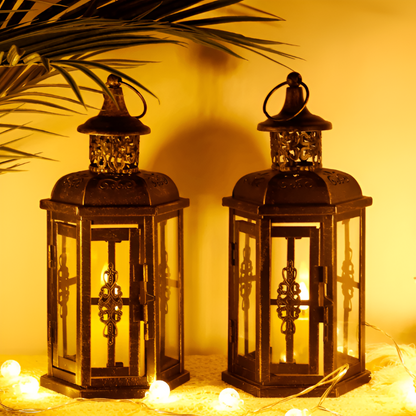 Scandinavian Iron Candle Lantern Set Decorative Metal Glass Candle Holders