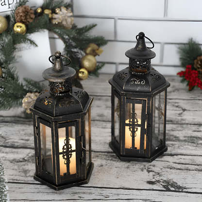Scandinavian Iron Candle Lantern Set Decorative Metal Glass Candle Holders