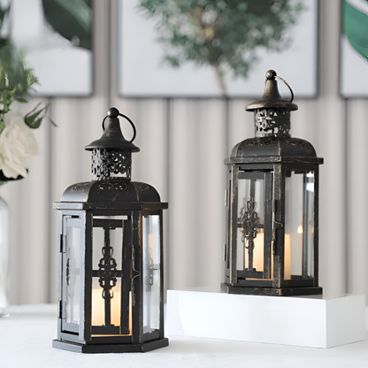Scandinavian Iron Candle Lantern Set Decorative Metal Glass Candle Holders
