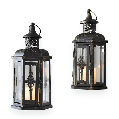 Scandinavian Iron Candle Lantern Set Decorative Metal Glass Candle Holders