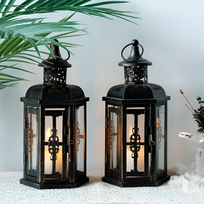 Scandinavian Iron Candle Lantern Set Decorative Metal Glass Candle Holders