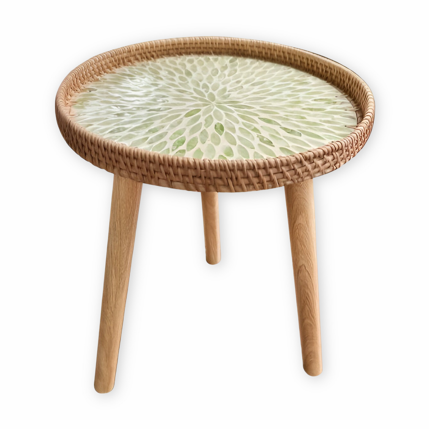 Scandinavian Round Coffee Table Rattan Accent Side Table