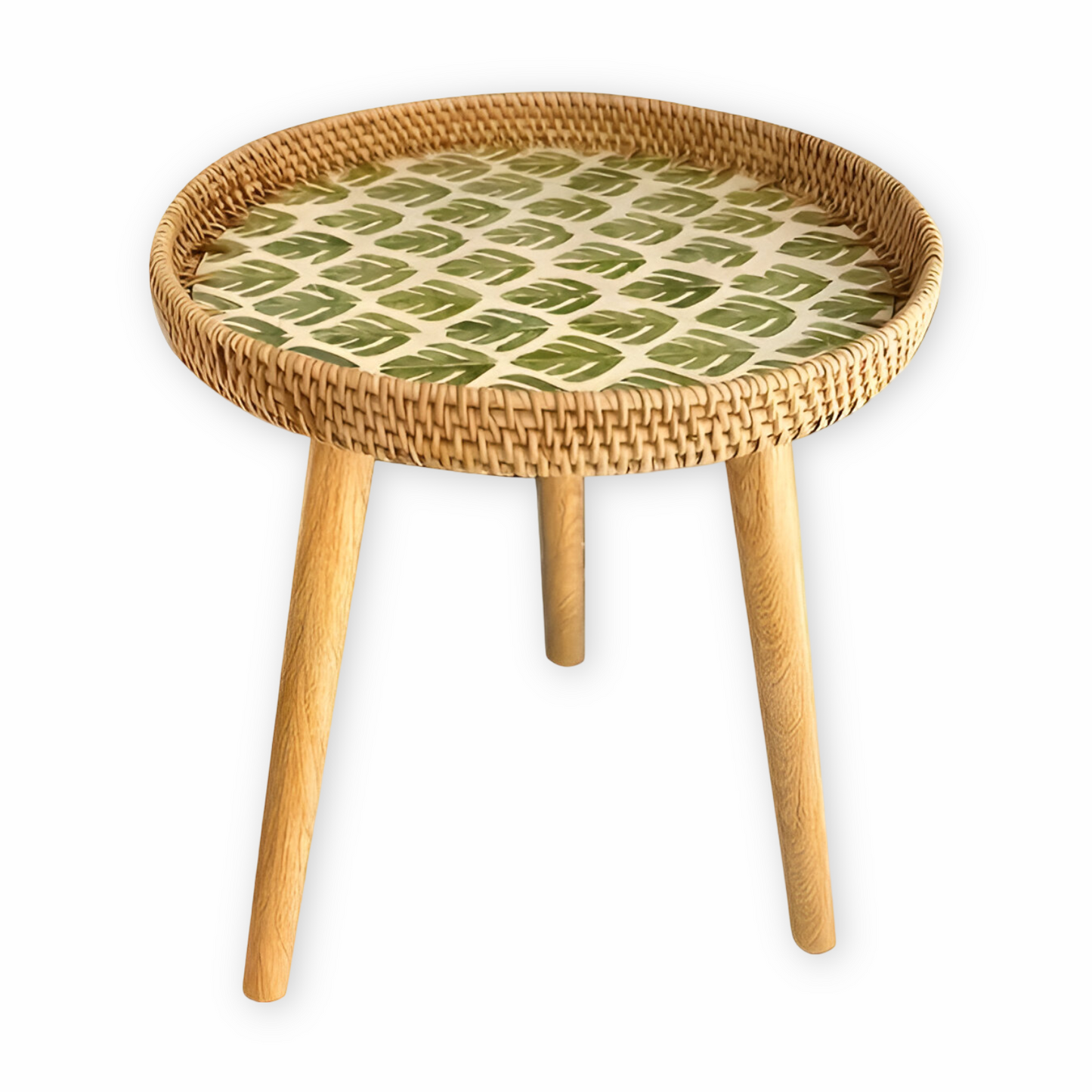 Scandinavian Round Coffee Table Rattan Accent Side Table