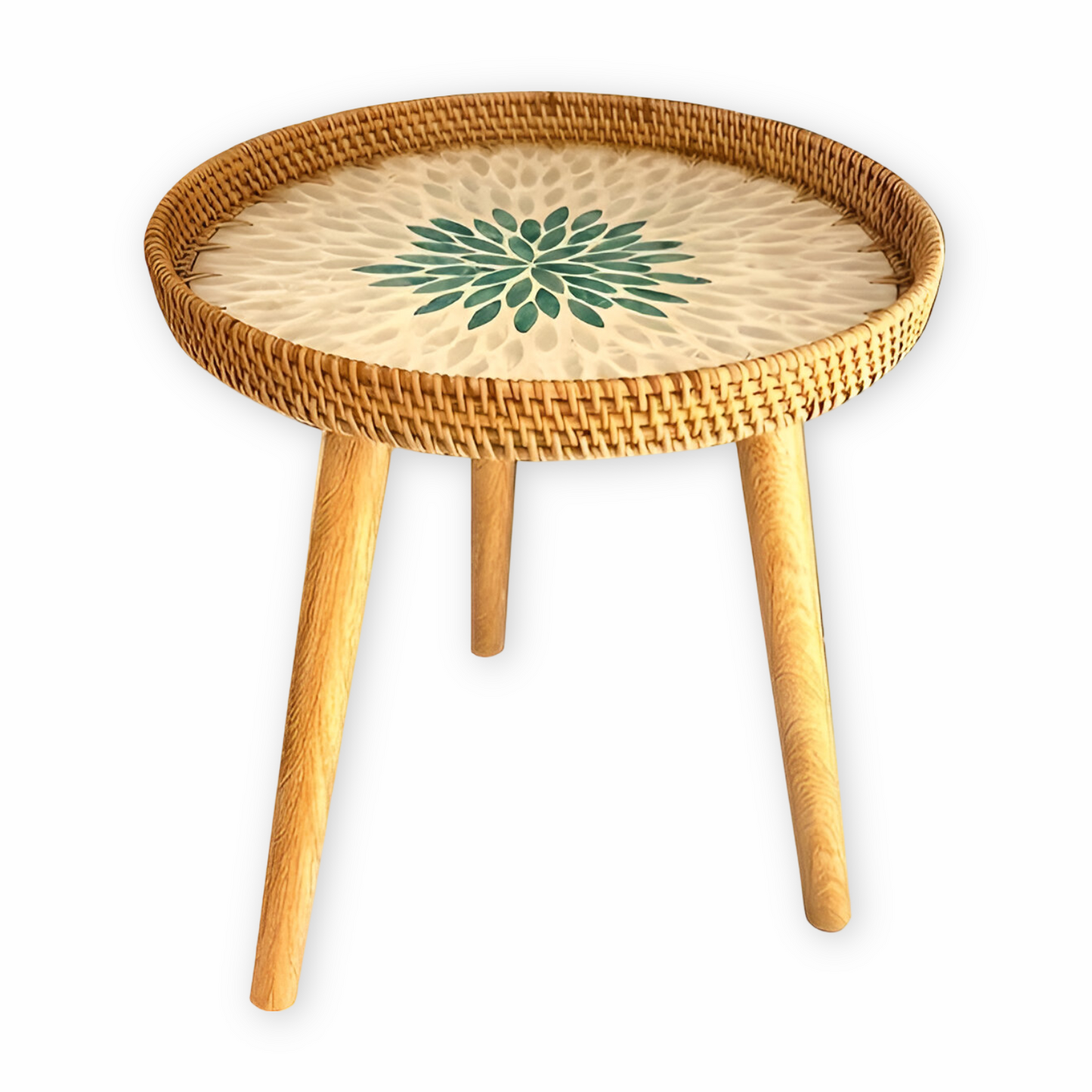 Scandinavian Round Coffee Table Rattan Accent Side Table