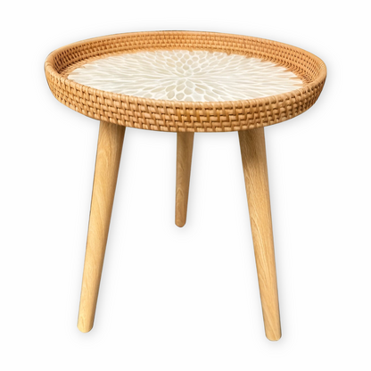 Scandinavian Round Coffee Table Rattan Accent Side Table