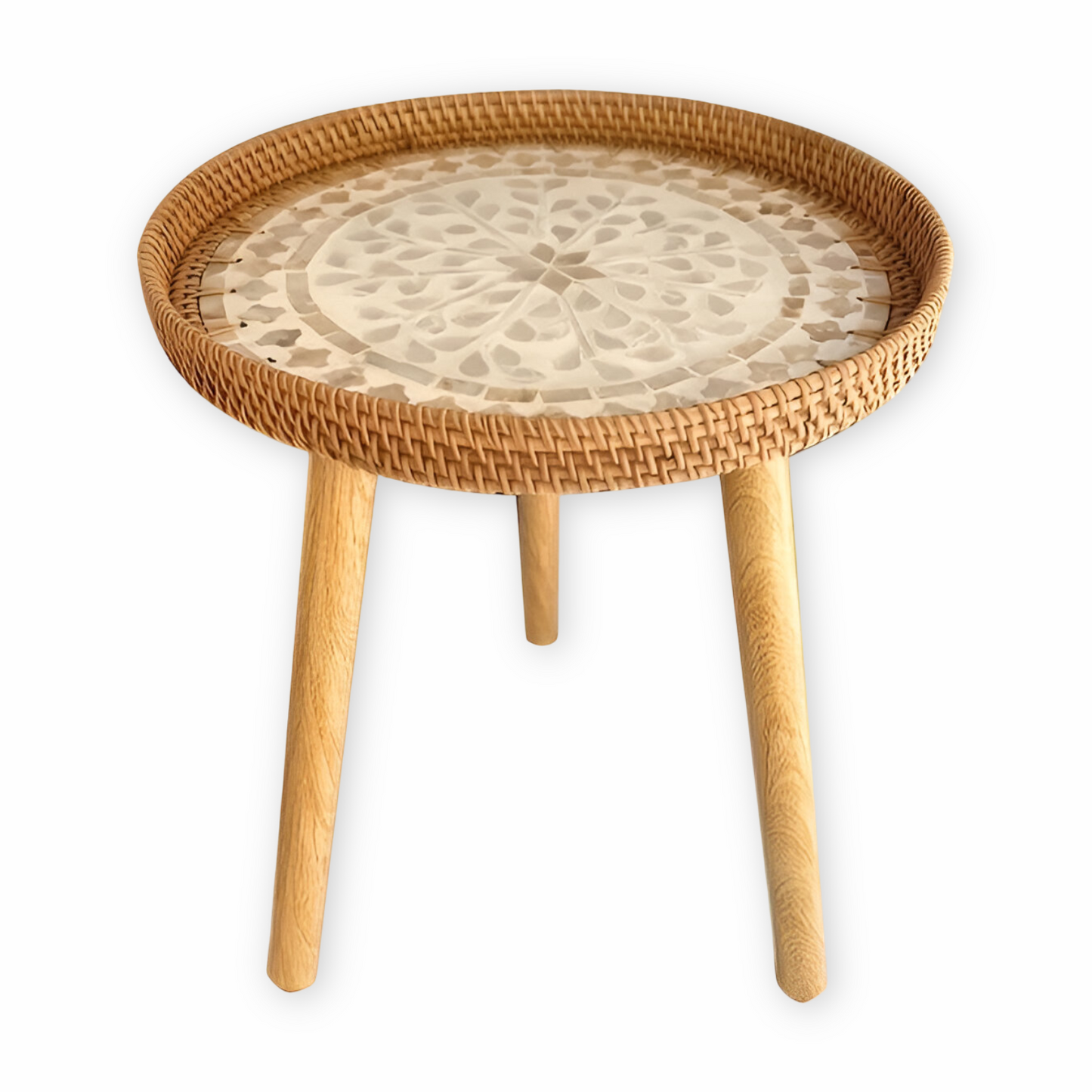 Scandinavian Round Coffee Table Rattan Accent Side Table