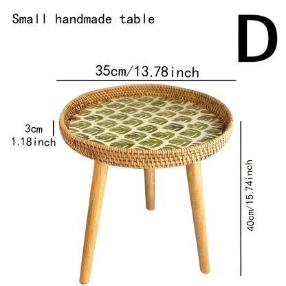 Scandinavian Round Coffee Table Rattan Accent Side Table
