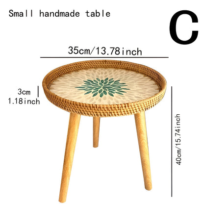Scandinavian Round Coffee Table Rattan Accent Side Table