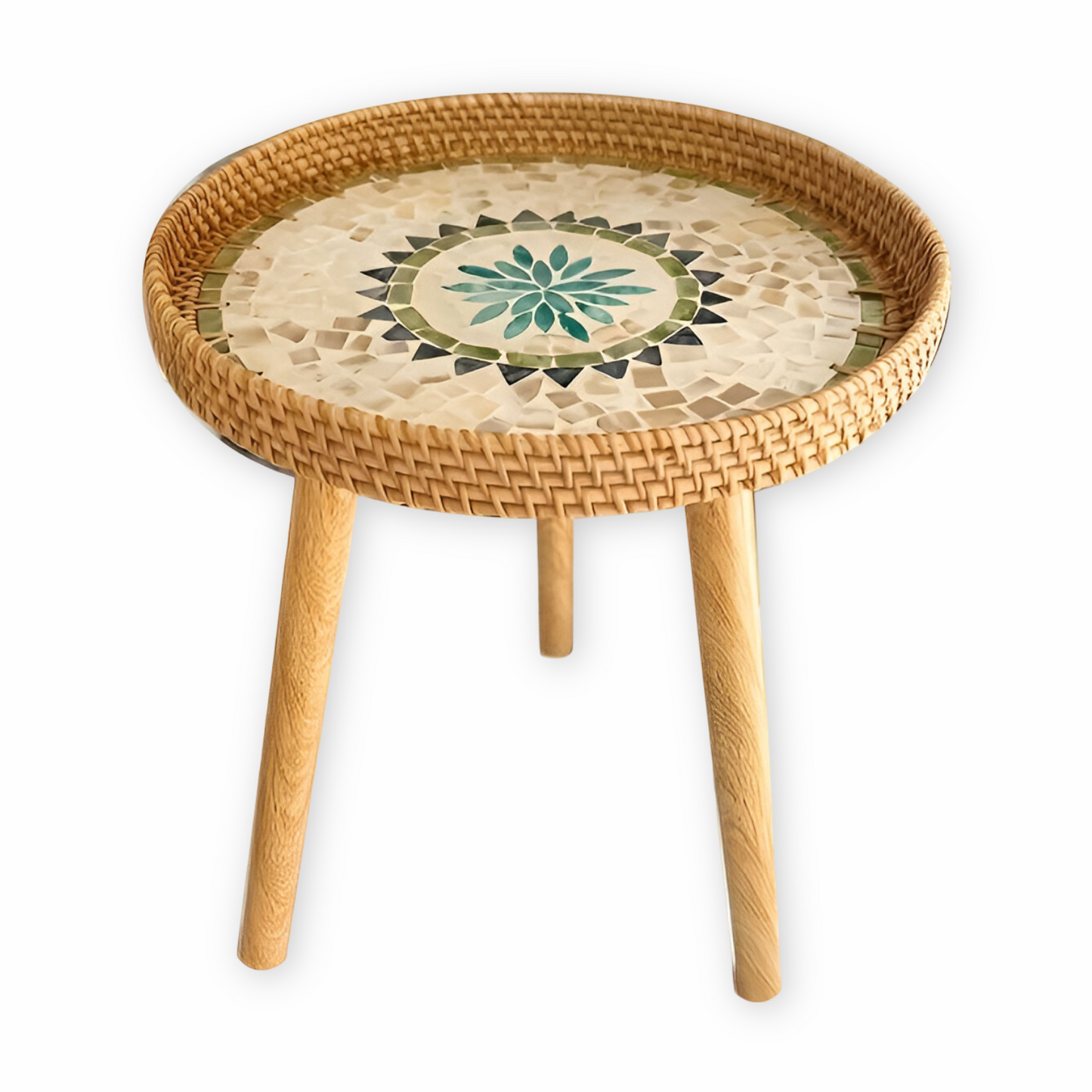Scandinavian Round Coffee Table Rattan Accent Side Table