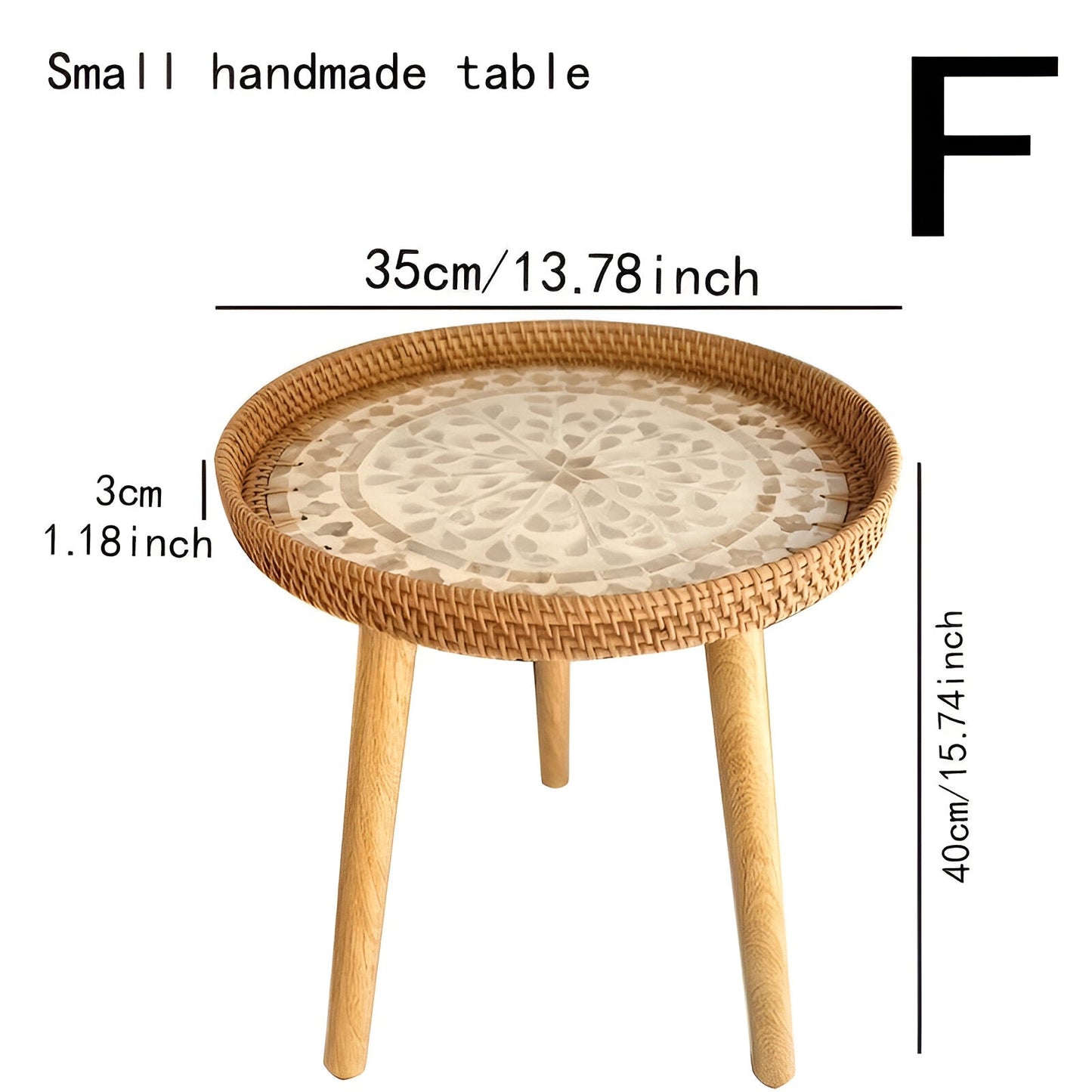 Scandinavian Round Coffee Table Rattan Accent Side Table