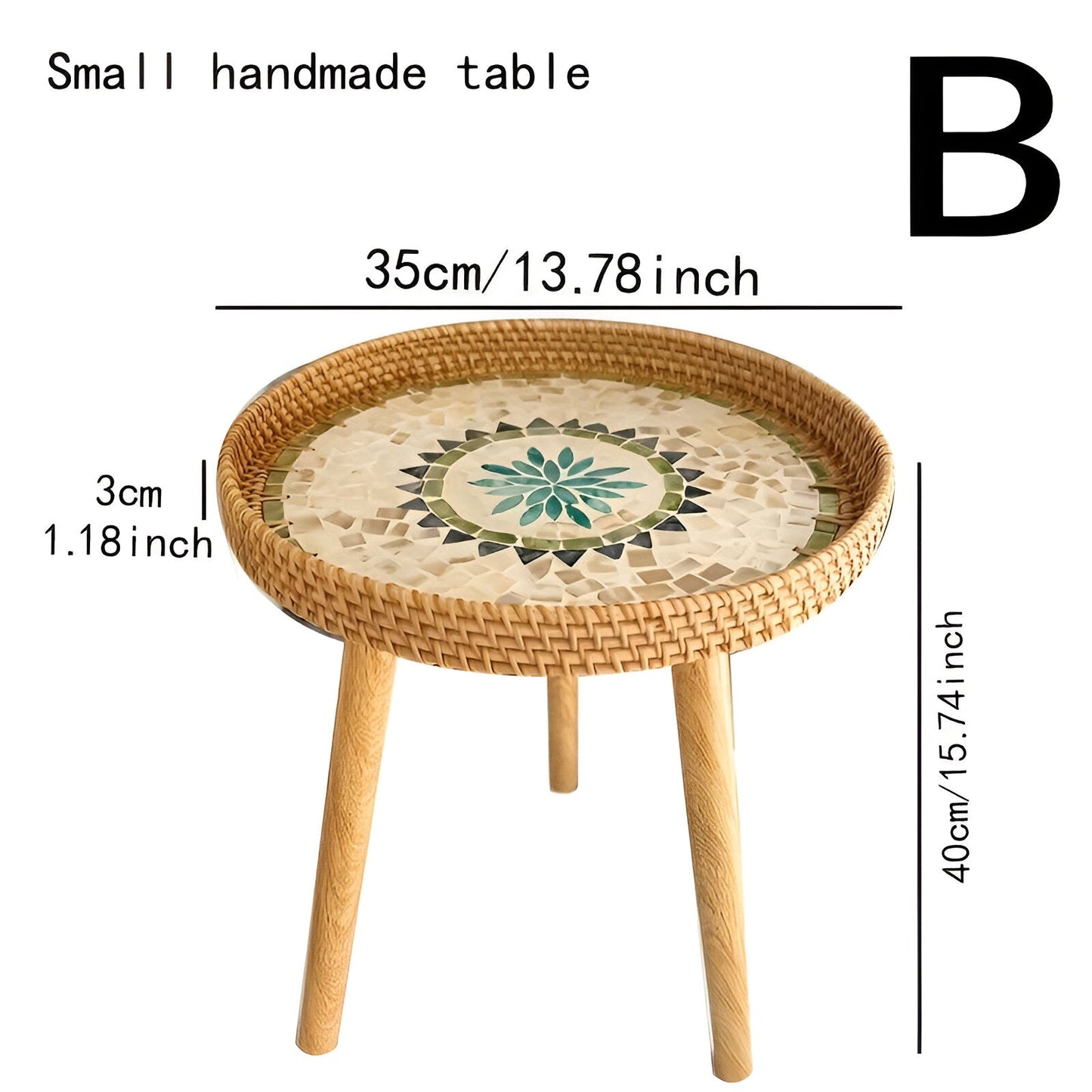 Scandinavian Round Coffee Table Rattan Accent Side Table