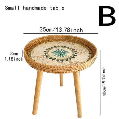 Scandinavian Round Coffee Table Rattan Accent Side Table