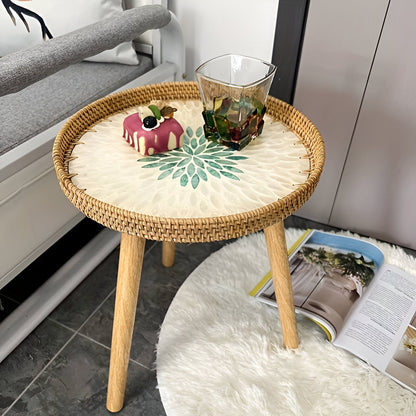 Scandinavian Round Coffee Table Rattan Accent Side Table